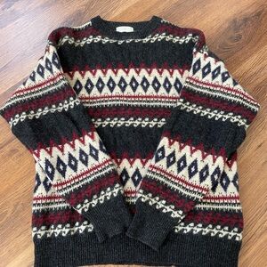 Men's Black and Red Patterned Sweater